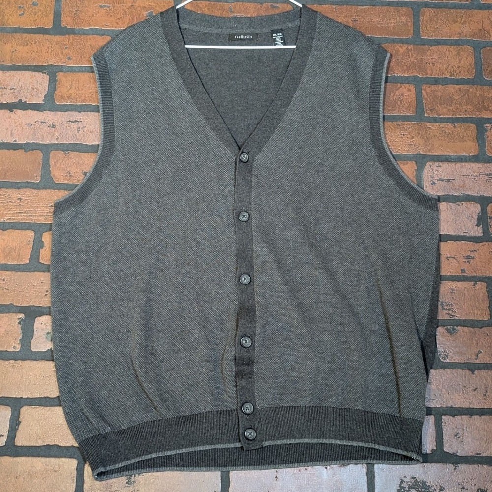 Van Heusen Men's XL Button Front Knit Sweater Vest Electric Grandpa Cotton‎